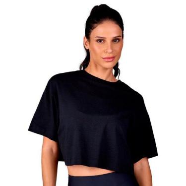Imagem de Cropped Alto Giro Pala e Tule Feminino, Preto, M