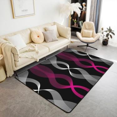 Imagem de Tapetes de sala de estar com linhas listradas rosa para meninas, 1,78 m x 1,8 m, tapete espiral para crianças, mulheres, moderno, geométrico, impresso, abstrato, preto, branco, decorativo, tapete