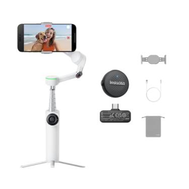Imagem de Insta360 Pacote de microfone Flow 2 Pro branco – Gimbal dobrável para celular AI, rastreie em mais de 200 aplicativos iOS, multipessoas e rastreamento panorâmico 360, tripé integrado/bastão de selfie