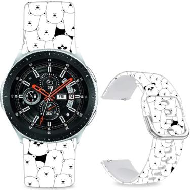 Imagem de Sjiangqiao Pulseiras estampadas com padrão compatível com Samsung Galaxy Watch de 46 mm/Watch 3 de 45 mm/Gear S3 Frontier/Classic/Pebble Time/V de silicone de 22 mm para homens e mulheres (urso branco