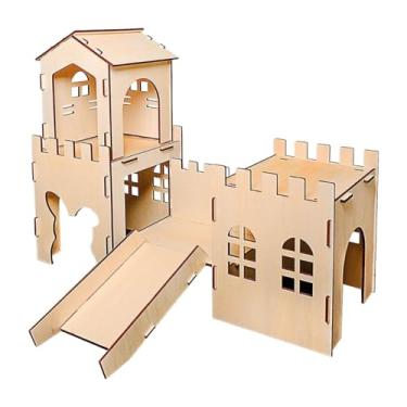 Imagem de Ioensy Casa de madeira para porquinhos-da-índia, casa de brincar, cama para pequenos animais, esconderijo para coelhos, castelo, de para gerbil,