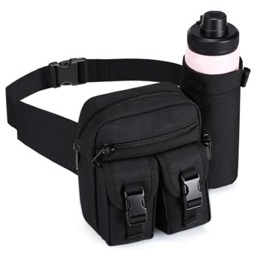 Imagem de Pochete tática com suporte para garrafa de água, bolsa de cintura para homens e mulheres, bolsa de cintura para quadril para corrida, caminhada, ciclismo, atividades ao ar livre (preto)
