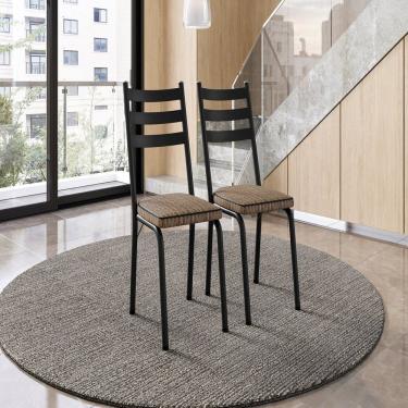 Imagem de Conjunto com 2 Cadeiras para Cozinha Europa Preto/ Rattan