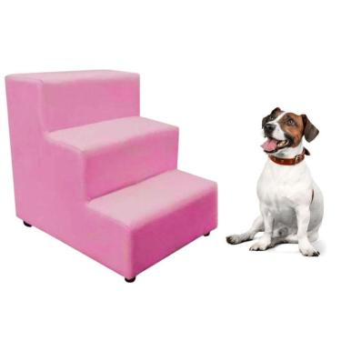 Imagem de Escada Escadinha Pet Cachorro 3 Degraus Rampa Suede Dog Cor:rosa