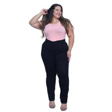 Imagem de Calça Feminina Lisa Plus Size Casual - Cacharrel Store, G2, Preto