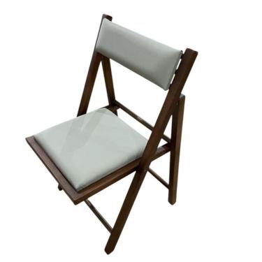 Imagem de Cadeira Dobrável Em Madeira Com Assento E Encosto Estofados Castanho