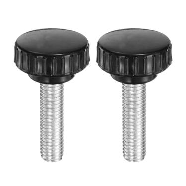 Imagem de uxcell 2 maçanetas serrilhadas M10 x 35 mm Metric Zinc Plated Carbon Steel Rosca macho parafuso de polegar no tipo 30 mm cabeça redonda de plástico rosqueado parafuso de mão botões pretos