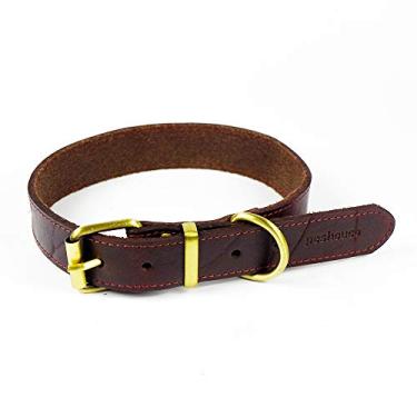 Imagem de Coleira de couro para cachorro PESHOUCO de liga de couro legítimo com argola em D para animais de estimação para cães de porte médio grande e pequeno Gatos Marrom