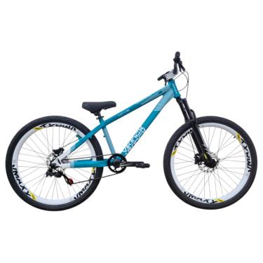 Imagem de Bicicleta KOG Rebaixada 1X7 Freio Disco aro 26 do grau Rodas Vmaxx Pneus Coloridos Wheeling RL BRANCO COM VERDE E ROXO