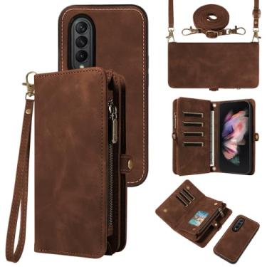 Imagem de Asuwish Capa de celular para Samsung Galaxy Z Fold 3 5G 2021 com zíper carteira destacável com protetor de tela de vidro temperado alça transversal flip porta-cartões ZFold3 Z3 Fold3 3Z ZFold35G