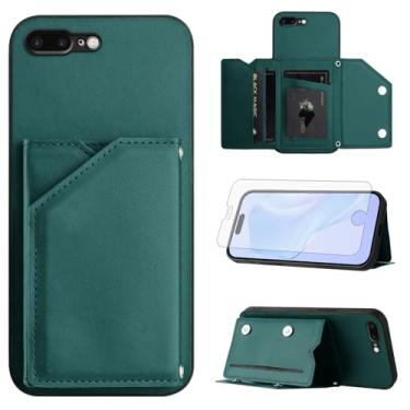 Imagem de Asuwish Capa de telefone para iPhone 7plus 8plus 7/8 Plus capa carteira com protetor de tela suporte suporte para cartão de crédito alça transversal cordão de couro celular i Phone7s 7s + 7+ 8s 8+