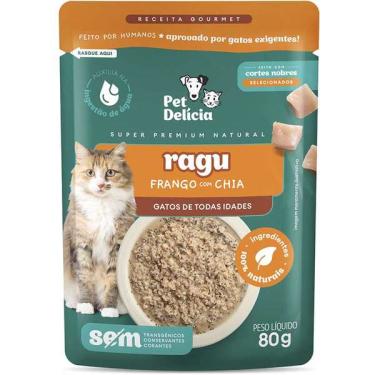 Imagem de Ração Úmida Pet Delícia Sachê Natural Ragu de Frango com Chia para Gatos - 80 g