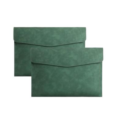 Imagem de Pacote com 2 pastas de arquivo de couro PU A4 porta-documentos à prova d'água portfólio envelope pasta organizador de arquivos para papel papelaria, tablet e PC (verde)