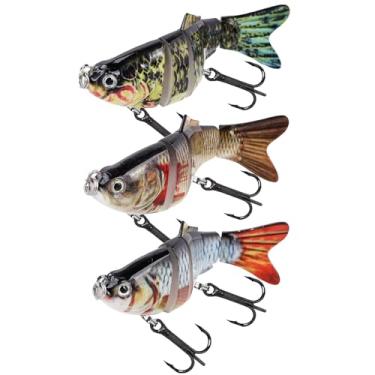 Imagem de Balifly Isca de pesca Topwater com 6 segmentos, isca de natação biônica, iscas de pesca robóticas realistas para truta walleye, robalo, água salgada, equipamento de pesca de água doce, 3 peças FS/YE