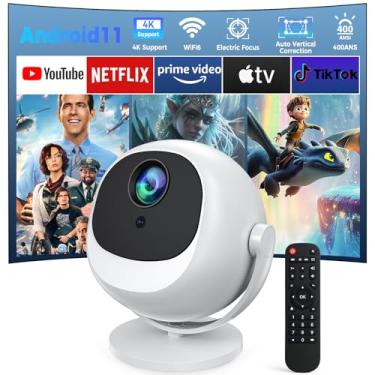 Imagem de L-mix mini projetor portátil inteligente 4k com rotação de 360°, projetor wifi e bluetooth android 11 WiFi filme externo proyector portátil 4k com aplicativo integrado e projetor de teto de controle