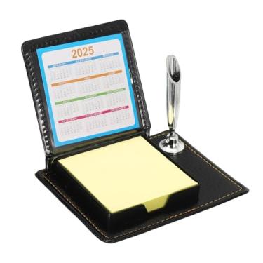 Imagem de PATIKIL 1 porta-notas adesivas de couro com suporte de caneta, porta-notas de postes, caixa de armazenamento mini estojo para cartão de visita organizador de bloco de notas para mesa, presente de