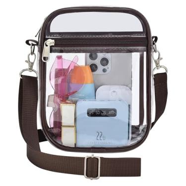 Imagem de Oraben Bolsa carteiro transparente aprovada para estádios, bolsa transparente transversal para trabalho, treino, esportes, Chocolate, Mini