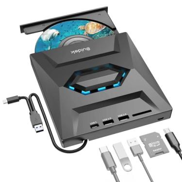 Imagem de SUIDEK Unidade externa de CD DVD para laptop, gravador de CD/DVD +/-RW portátil USB C, leitor de DVD para laptop com leitor de cartão SD, hub USB 3.0 tipo C, compatível com laptop, desktop, Windows