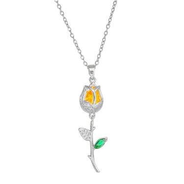 Imagem de Colar feminino com pingente de flor de tulipa de zircônia cúbica, banhado a ouro, elegante, pingente de folha de cristal, corrente de elos delicados, aniversários, férias, aniversário, joias, presente