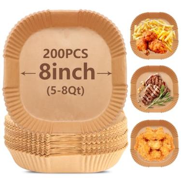 Imagem de Forros de fritadeira a ar descartáveis, 200 peças de forros de airfryer descartáveis antiaderentes, papel pergaminho não branqueado, forros de papel redondo para fritadeira a ar de 5 a 8 QT, assar