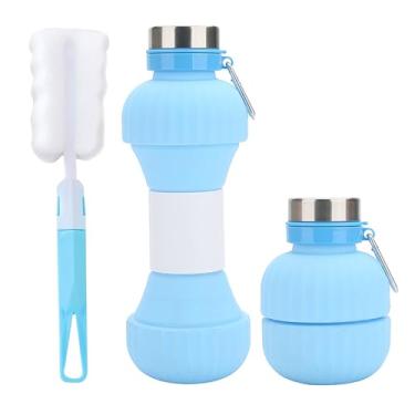 Imagem de Flasco Collapsible Dumbbell Water Bottle,22 oz de garrafas de água folháveis de Silício com Carabiners,Portable Travel Water Bottle Cup Lightweight for Gym Camping Running (Blue)