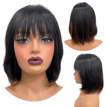 Imagem de Peruca humana curta bob franja 25cm preta ombre loira DT2/30