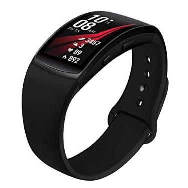 Imagem de Pulseira de substituição de silicone macio NAHAI para Samsung Gear Fit 2 e Fit 2 Pro, grande, preta com botão preto