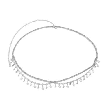 Imagem de Corrente de barriga de strass corrente de cintura de estrela de lantejoulas de cristal para biquíni corrente de joia para o corpo corrente de praia para a cintura borla correntes corporais em camadas