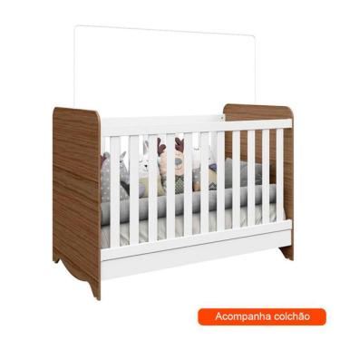 Imagem de Berço Minicama Americano Ben com Colchão Baby D18 (10x70x130) Branco e Carvalho