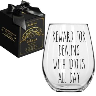 Imagem de Recompensa engraçada por lidar com idiotas taça de vinho presentes para mulheres colegas de trabalho, presentes sarcásticos para homens, colega de trabalho, amigo, marido, chefe, ele, melhores amigas