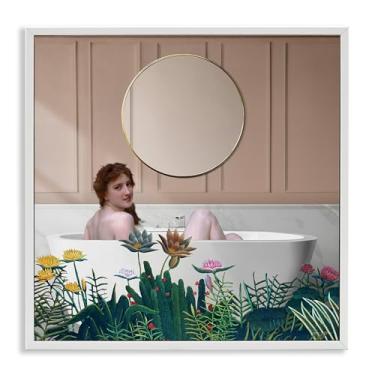 Imagem de Stupell Industries Vintage Lady in Bath Design de arte giclée emoldurado branco por Seven Trees Design, 12 x 12
