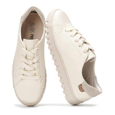 Imagem de Project Cloud Tênis de plataforma feminino – Tênis feminino de couro – Tênis feminino com cadarço – Tênis feminino de espuma viscoelástica – Calçado feminino antiderrapante (corredor), Branco, 35