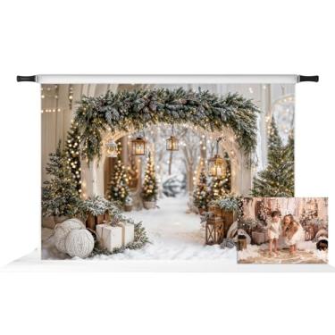 Imagem de Kate Pano de fundo de guirlanda de arco de Natal para fotografia árvores de neve, presente de decoração de casa, decoração de casa, adereços de tecido 2,1 x 1,5 m