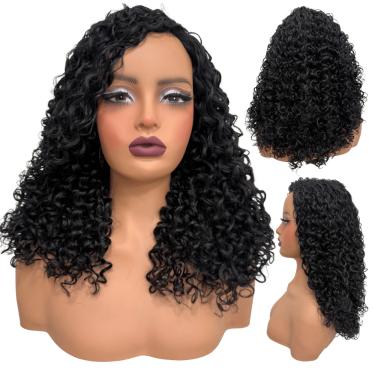 Imagem de Peruca cacheada média ondulada encaracolada 45cm preta 1B