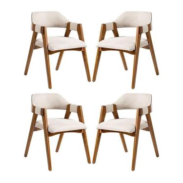 Imagem de Kit 4 Cadeiras De Jantar Lua Estofada Em Madeira Maciça Imbuia Linho Bege L60 Rmi Imbuia