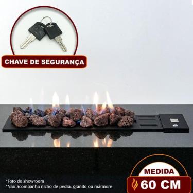 Imagem de Lareira a Gás Luna 60cm  Aço Carbono Preto  Fogo & Art, Com chave de s