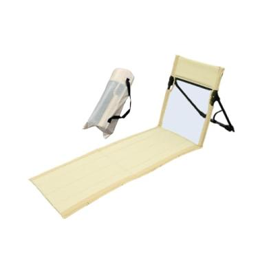 Imagem de KiBcsLic Cadeira de chão com apoio para as costas, assento para acampamento, espreguiçadeira portátil, cadeira de praia dobrável para caminhadas, jardim, Bege