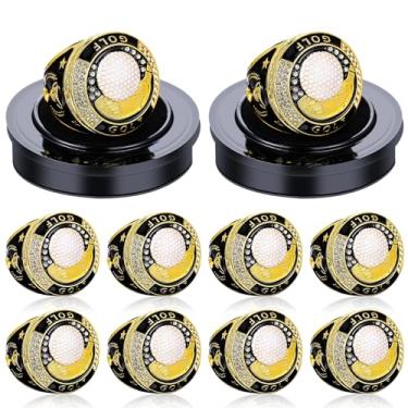 Imagem de Highergo 10 peças de anel de troféu de campeonato MVP de softball, futebol, beisebol, MVP, com corrente de pescoço e suporte, basquete, líder de torcida, boliche, futebol e vôlei (ouro, golfe)