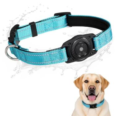 Imagem de SMART CC Coleira para cães Air Tag impermeável, Work for Apple Find My (não suporta suporte Andriod ajustável, coleira para cães com GPS para cães pequenos, médios e grandes (azul celeste)