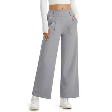 Imagem de Calça social de perna larga Libin para mulheres de cintura alta cinza 