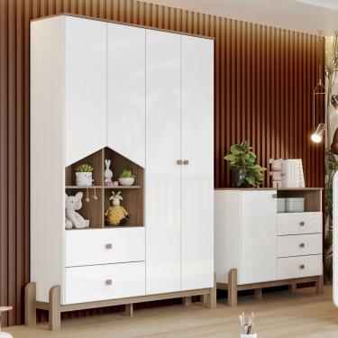 Imagem de Quarto de Bebê Completo Ternura 5 Portas 5 Gavetas Ie191 Branco/Jequitibá - Henn