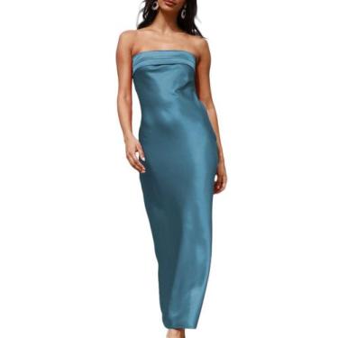 Imagem de Vestido maxi Realtix, seda acetinada, sem encosto, camiseta tubular fe