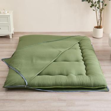 Imagem de Zelladorra Capa de colchão futon, protetor de colchão japonês com zíper, lavável na máquina (verde, solteiro)