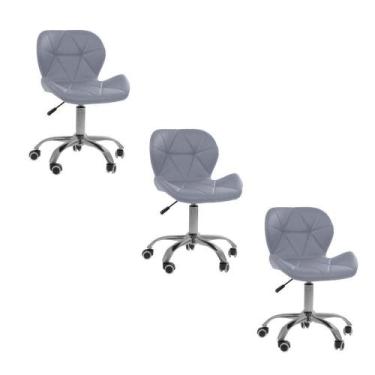 Imagem de Kit 3 Cadeiras Office Eiffel Slim Com Base Giratória E Ajustável Cinza