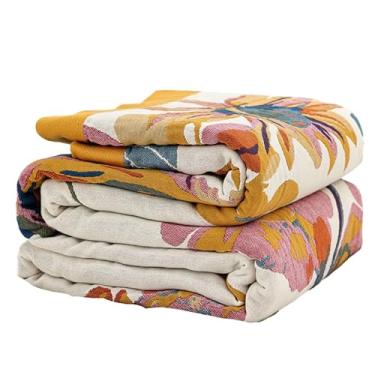 Imagem de Cobertor Boho para cama 127 x 152 cm, cobertor 100% algodão para sofá de sofá, colcha de musselina ultra macia de 4 camadas com estampa floral, cobertor/capa de cama de fazenda para decoração de sala