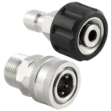 Imagem de CGNRONEAU 2 peças de acessórios de conexão rápida para lavadora de pressão, adaptador de mangueira de lavadora de pressão de conexão rápida M22 14 mm a 3/8 polegadas, acessório de aço inoxidável