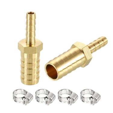 Imagem de Rebower Pacote com 2 farpas de mangueira de latão para adaptador com 4 peças de braçadeira de mangueira de aço inoxidável, farpa de 1,27 cm x 1/10.2 cm para industrial, automotivo, fluido, jardinagem