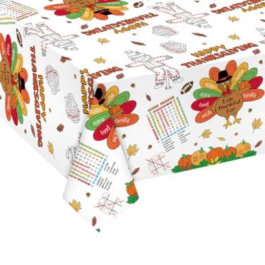 Imagem de Sereliy Toalha de mesa gigante para colorir de Ação de Graças descartável para crianças, papel de colheita de outono para colorir com abóbora de peru para artesanato infantil. (Turquia)