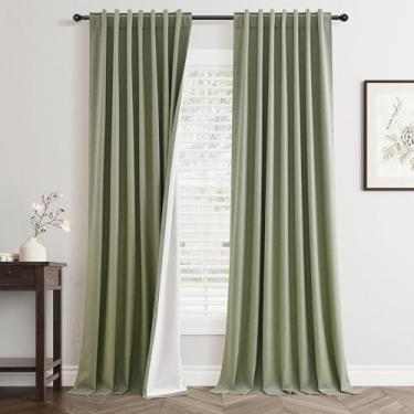 Imagem de Cortinas blackout de linho verde sálvia 300 cm de comprimento, conjunto de 2 painéis para sala de estar, quarto, redução de ruído térmico, 100% preto, cortinas de linho, cortinas de janela que