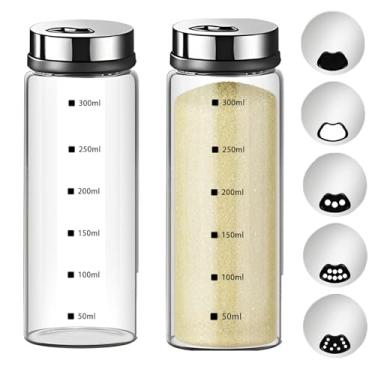 Imagem de 2 pimenteiros grandes, saleiro e pimenteiro de vidro de 300 ml com 4 furos ajustáveis, tampas removíveis de aço inoxidável, recipientes de sal e pimenta para cozinha, restaurante, churrasco